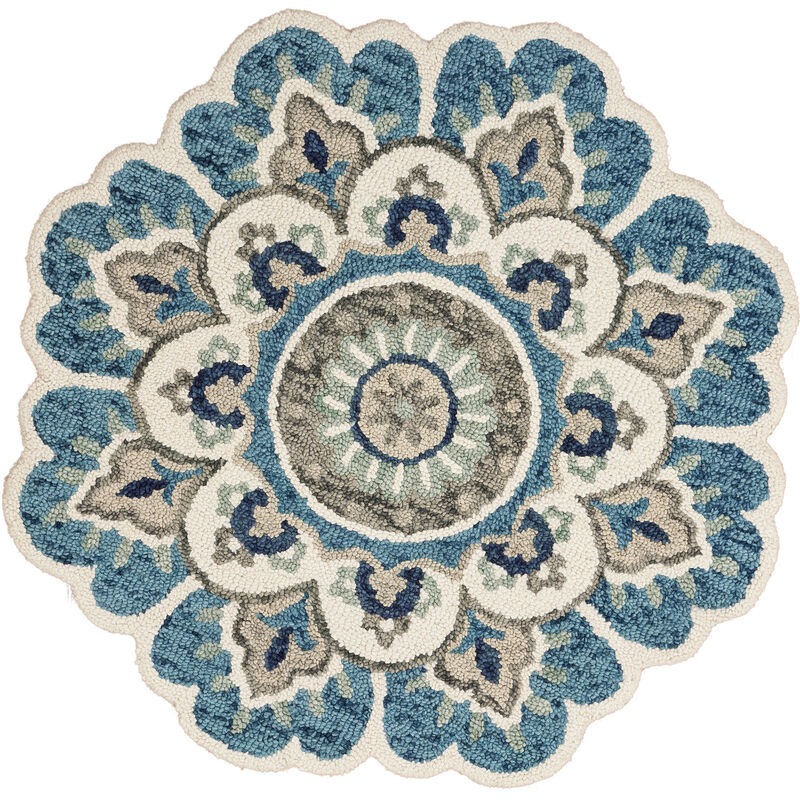 HomeRoots Round Wool Floral Hand Tufted Area Rug image number 0