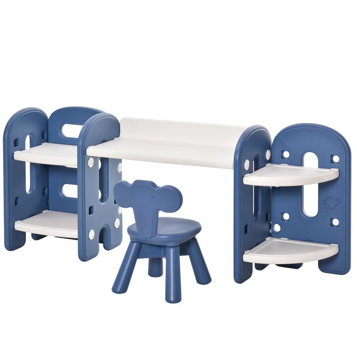 Kids Adjustable Table and Chair Set 2 Piece Play Table with Storage Children's Playroom Furniture Toddler PE Blue and white for 1-4 years old