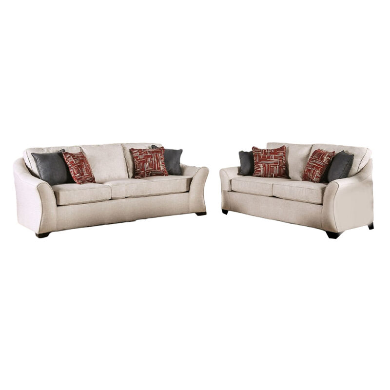 Nyrah 2pc Sofa Loveseat Set, Ivory Linen Like Fabric, 8 Accent Pillows - Benzara image number 0
