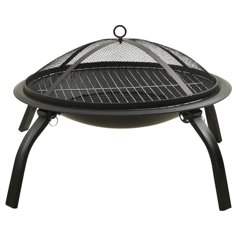 vidaXL 2-in-1 Fire Pit and BBQ with Poker, Steel