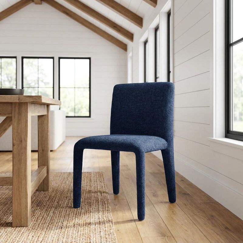 Fabric Upholstered Dining Chair with Cushioned Seat for Dining Room, Navy image number 3