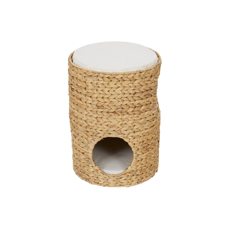 Neith 3-Tier Woven Water Hyacinth Cat Tower with Washable Cushions, Tan/Cream image number 3