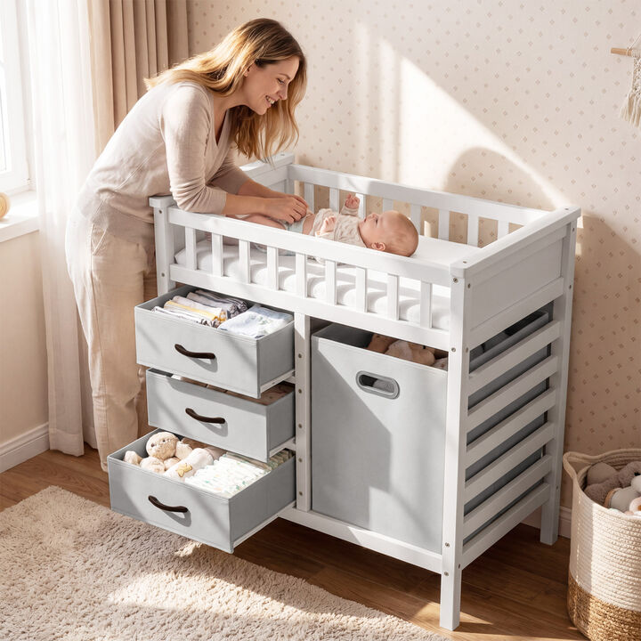 Baby Diaper Changing Station with 3 Fabric Storage Drawers for Nursery Room