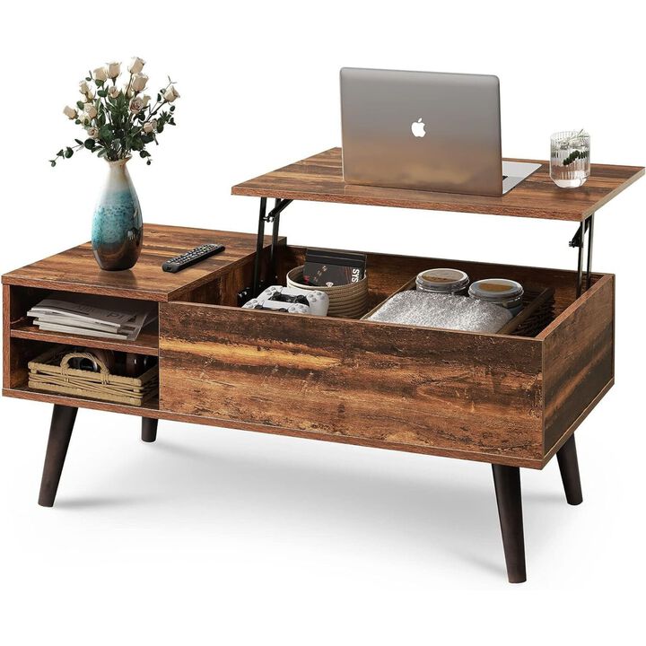 Lift Top Coffee Table Removable Storage & Hidden Compartment - Living Room Furniture with Unique Shelf