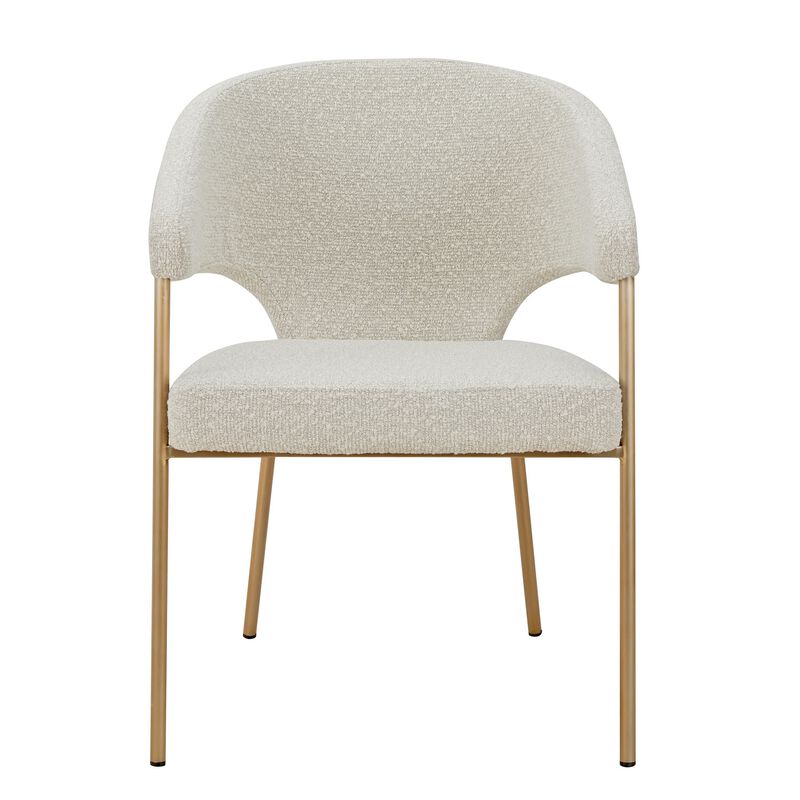 Cid Kasa 23 Inch Dining Chair, Light Gray Polyester, Brass Stainless Steel - Benzara image number 2