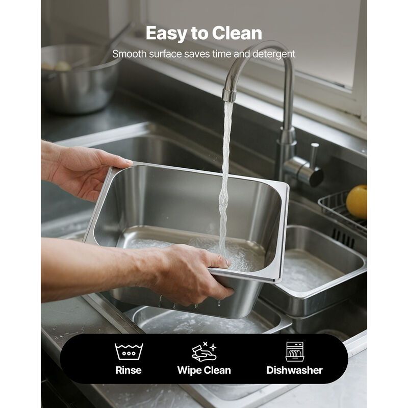 VEVOR 1/2 Size Hotel Pans with Lids Steam Pans 6" Deep Stainless Steel 2 Pack