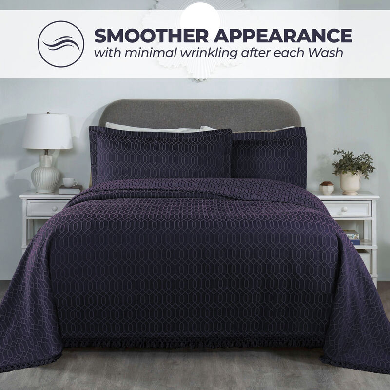 Geometric Fringe Cotton Bedspread Set, 3-Piece Lightweight Comfort image number 4