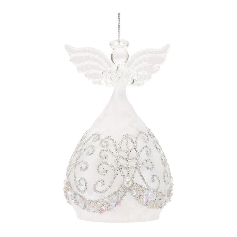Glass Angel Ornaments with Beaded Detail, Set of 4 for Christmas Tree Styling