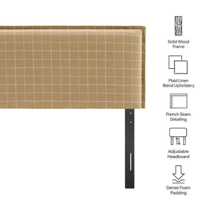 Camille Checkered Linen Blend Queen Size Headboard
