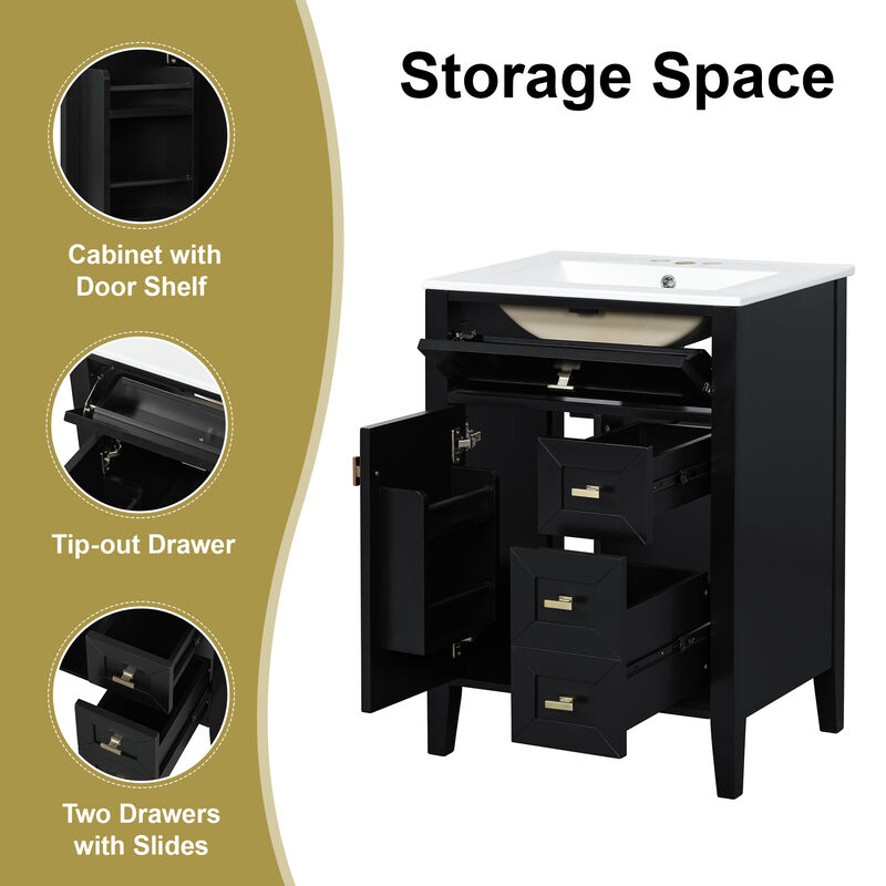 Merax Compact Bathroom Storage Vanity with Left Door Rack Cabinet & 2 Right Drawers image number 6