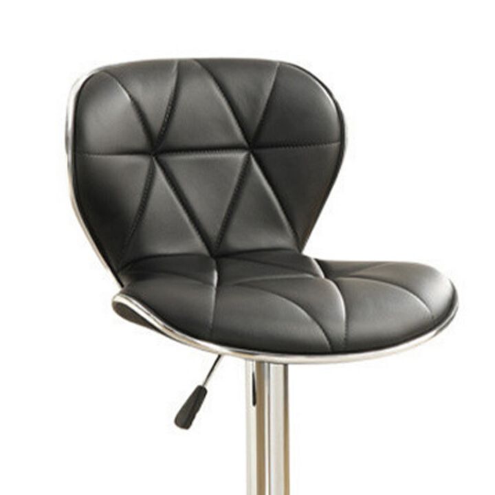 Leather Upholstered Bar Stool With Gas Lift Black Set of 2-Benzara