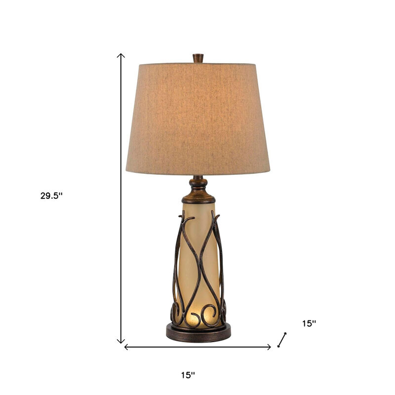 Hivvago 30" Brown Metal Two Light Table Lamp With Brown Empire Shade