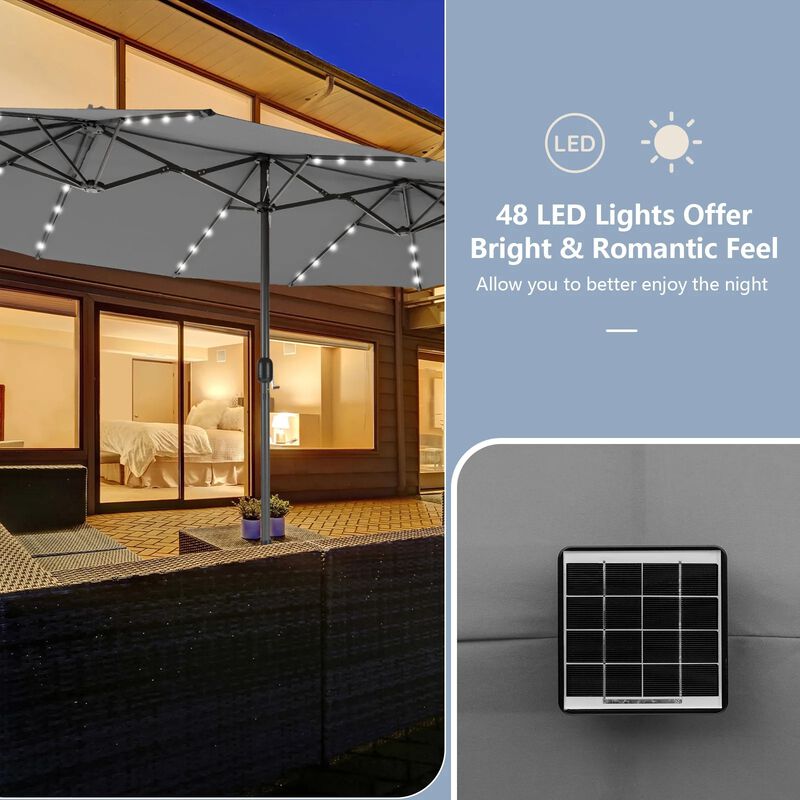 15 Feet Twin Patio Umbrella Double Side Market Umbrella with 48 Solar LED Lights image number 6