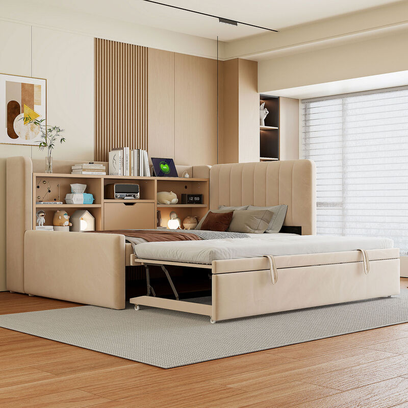 Merax Twin Size Upholstered Daybed with Pull-Up Trundle