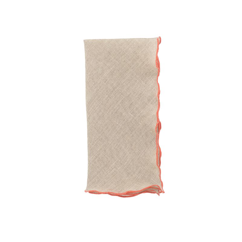 Linen Napkins With Orange Ruffled Edges, Set Of 4