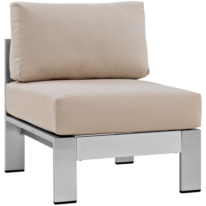 Modway Shore Aluminum Outdoor Patio Armless Chair in Silver Beige