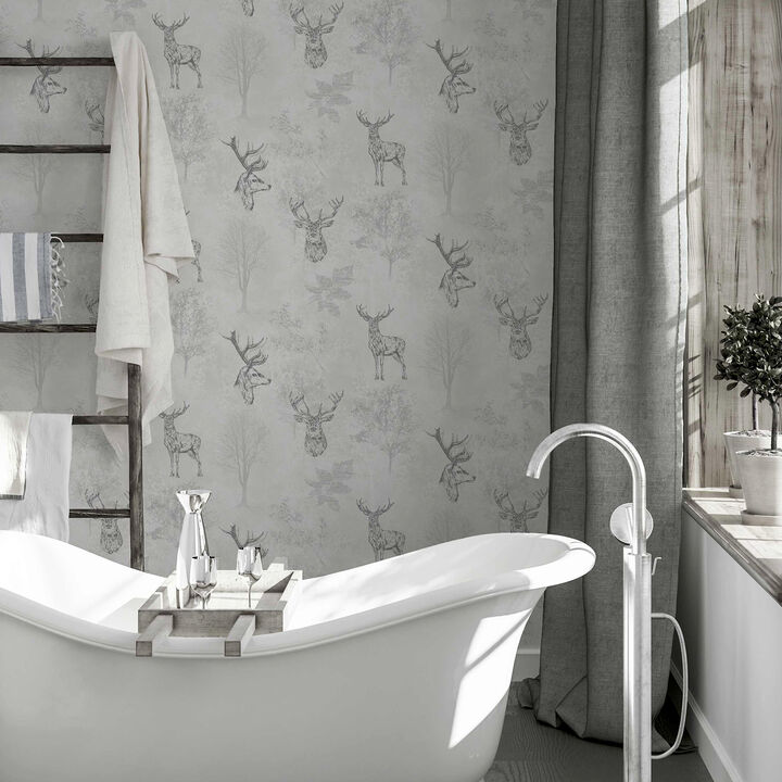 Gilbert Black Etched Stag Wallpaper