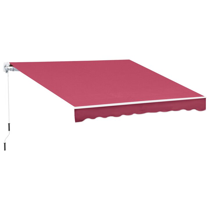 13' x 8' Manual Retractable Sun Shade Patio Awning with Durable Design & Adjustable Length Canopy, Wine Red