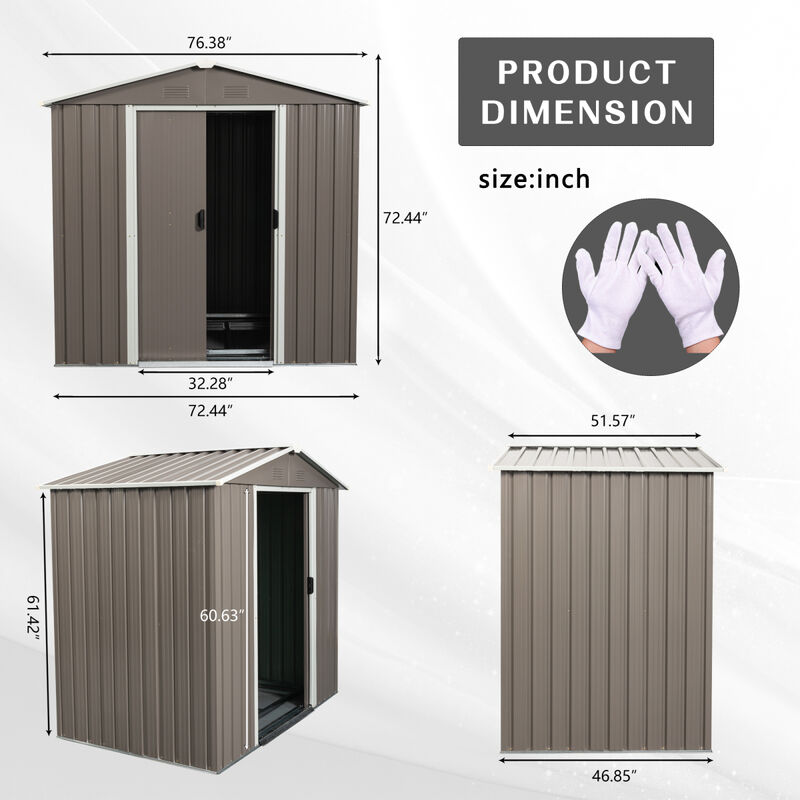 6ft x 5ft Outdoor Metal Storage Shed gray