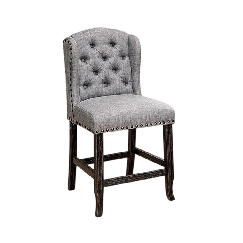Bega 24 Inch Counter Height Chair, Set of 2, Wingback, Tufted, Light Gray - Benzara