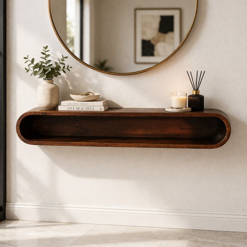 Artisan Furniture Solid Wood Arc Shadow Wall-Mounted Media Console, Brown image number 1