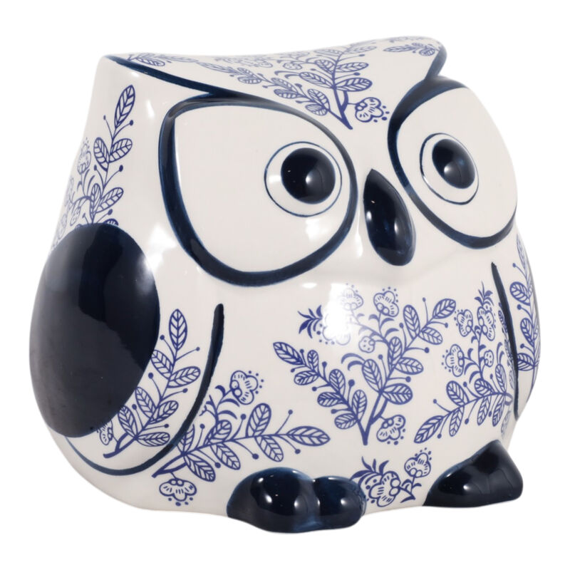 6x6 Leaf Print Owl, Blue/White image number 1