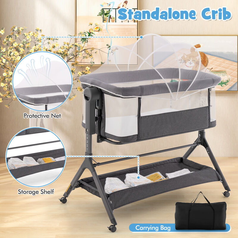 Height Adjustable Bedside Sleeper with Storage Bag and Soft Mattress for Baby