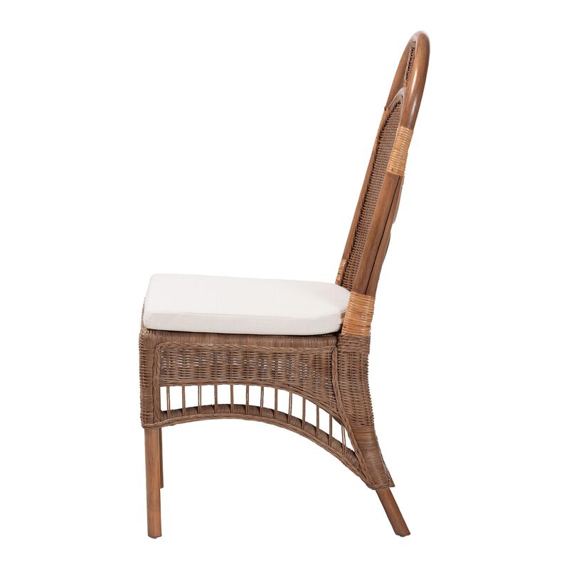 bali & pari Raya Natural Rattan Dining Chair - Handcrafted Wicker Accent Chair with High Arched Back and Cushioned Seat, Boho Coastal Seating for Dining Room or Kitchen