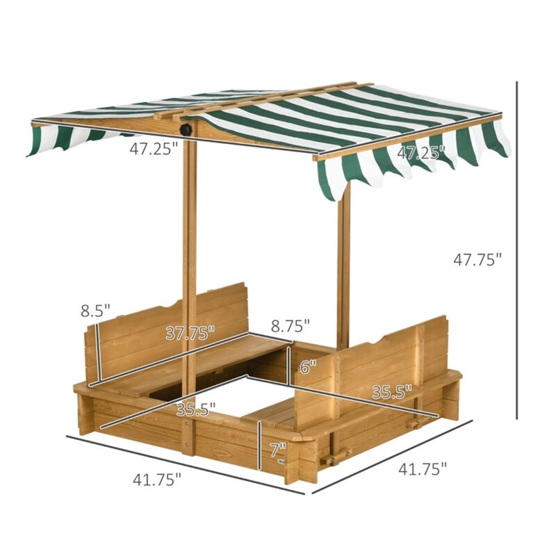 Kids Sandbox with Cover Outdoor Sand Play Pit with Bench Seats