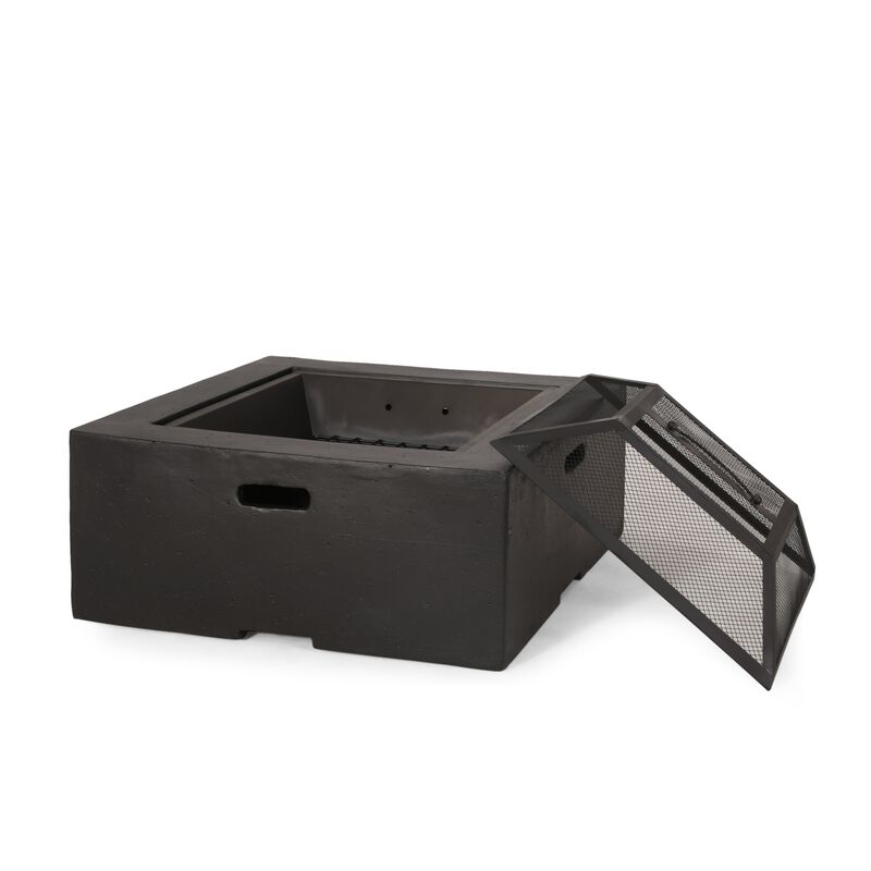Mondawe 29 Inch Square Wood Burning Fire Pit with Spark Screen and Poker in Dark Gray