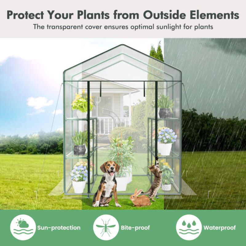 Hivvago Walk-in Greenhouse with 3 Tiers 8 Shelves PVC Cover Roll-up Zippered Door