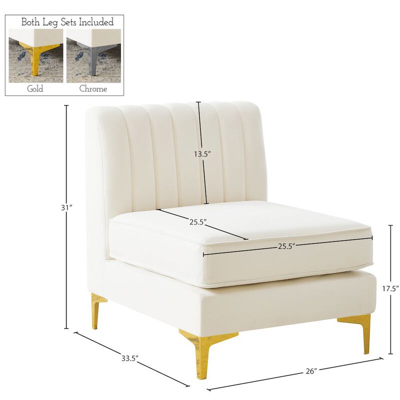 Meridian Furniture Alina Cream Velvet Armless Chair