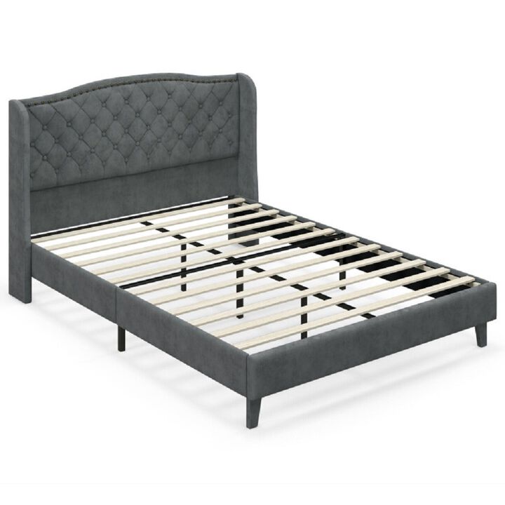 Upholstered Platform Bed Frame with Button Tufted Headboard-Full Size