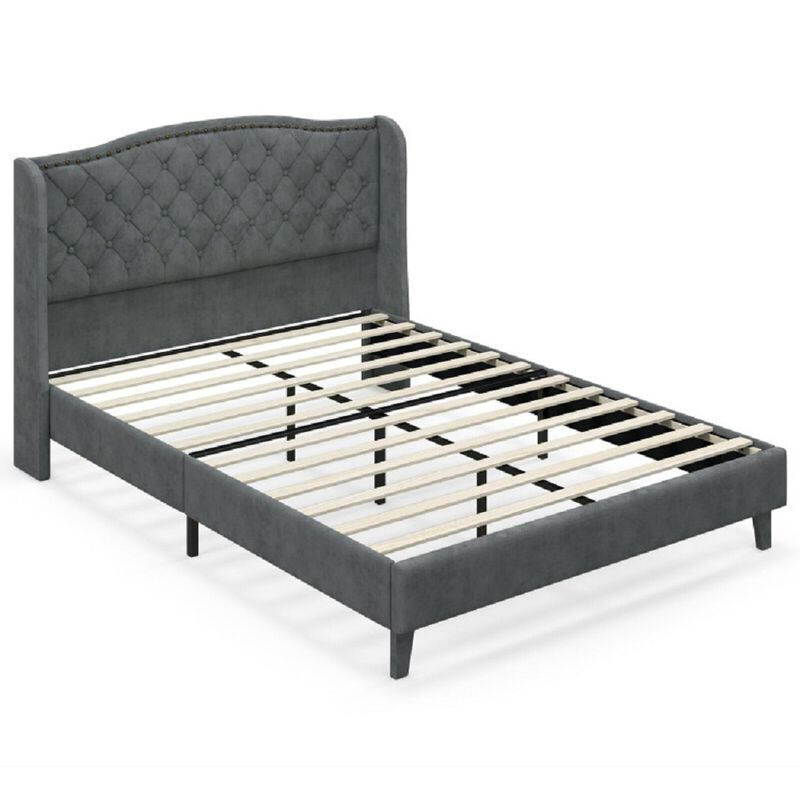 Upholstered Platform Bed Frame with Button Tufted Headboard