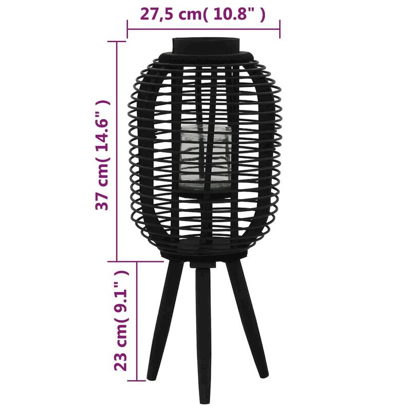 Candle Holder Black Bamboo and Glass Standard Portable