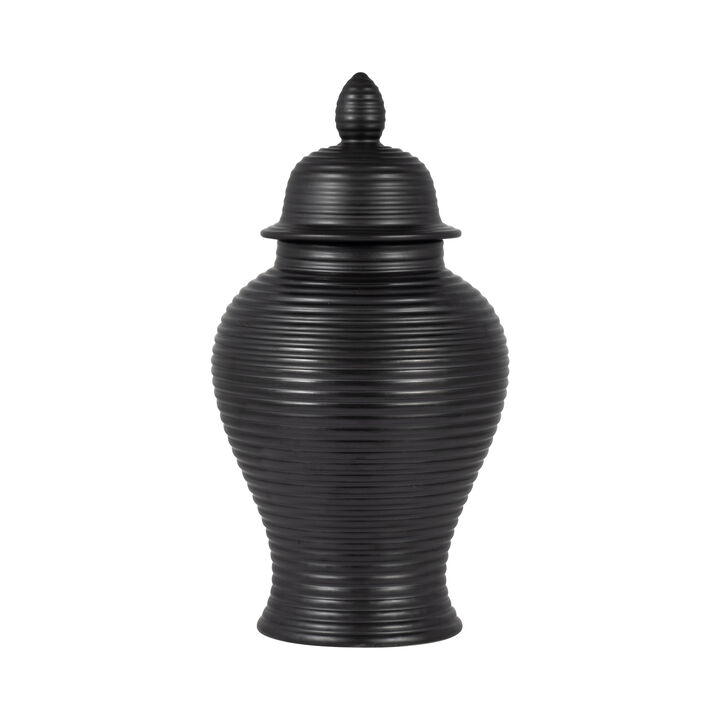 18" Ribbed Temple Jar, Black