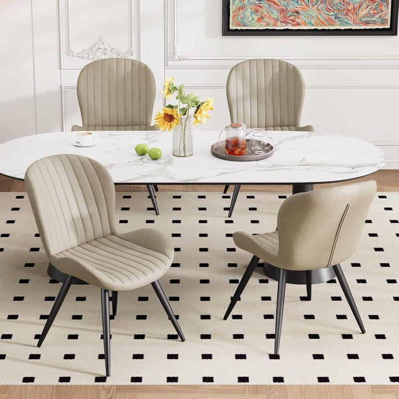 Modern Ribbed Upholstered Dining Chair Set of 4 image number 2