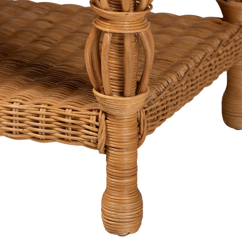 bali & pari Dolby Natural Rattan Coffee Table - Handwoven Wicker Accent Table with Lower Shelf, Coastal Boho Style Living Room Centerpiece