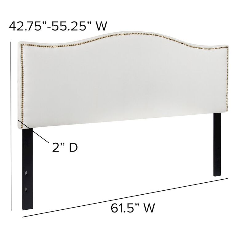 Flash Furniture Upholstered Queen Size Headboard with Accent Nail Trim in White Fabric image number 2