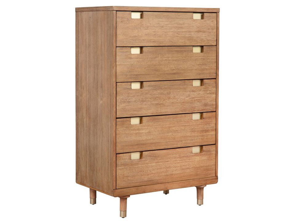 48 inch 5 Drawer Wooden Chest with Cutout Pulls, Brown - Benzara