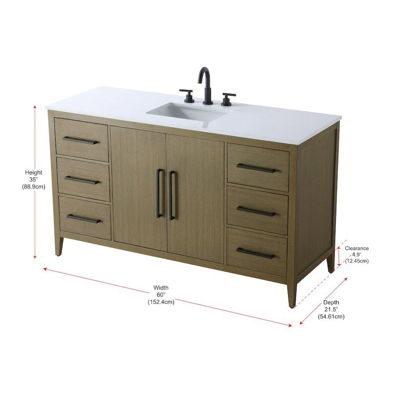 Elegant Kitchen and Bath 60 Inch Single Bathroom Vanity In Chestnut Brown