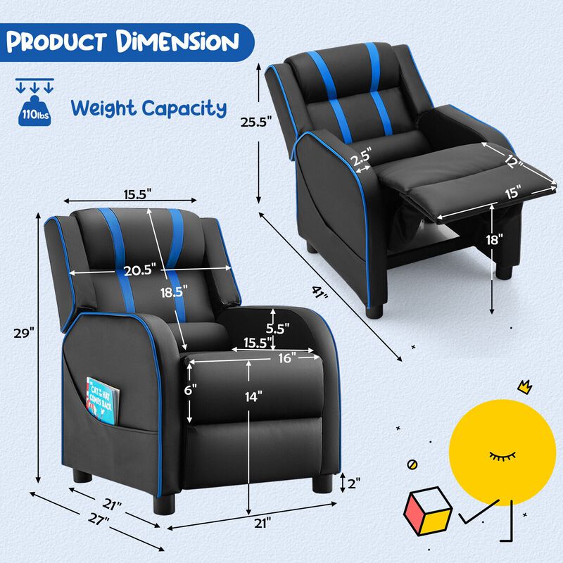 Comfortable Kids Recliner Chair with Side Pockets and Adjustable Footrest for Playtime and Relaxation image number 3