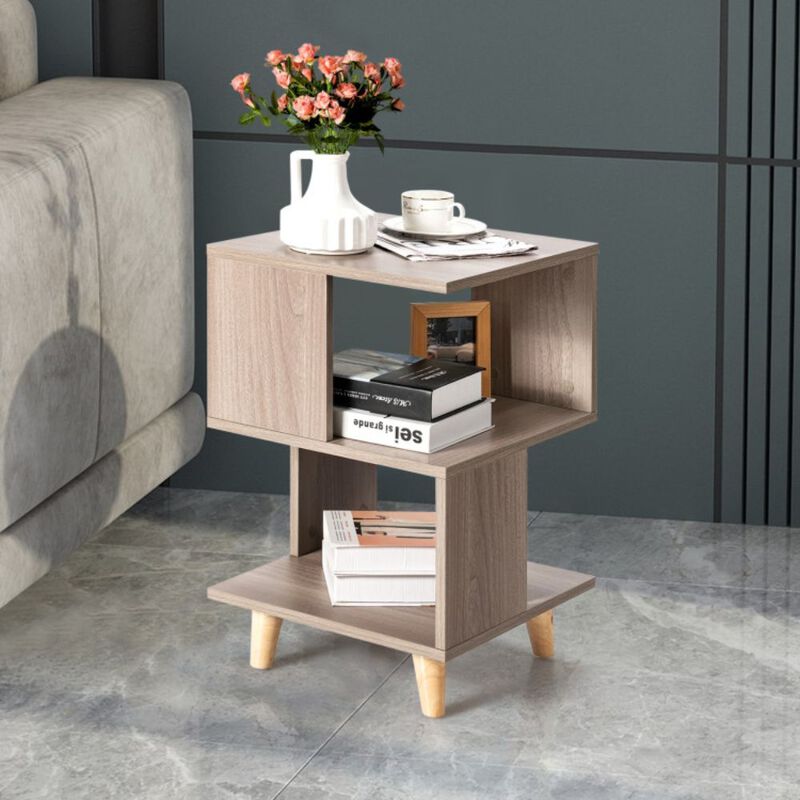 Hivago 2 Pieces Wooden Modern Nightstand Set with Solid Wood Legs for Living Room image number 2