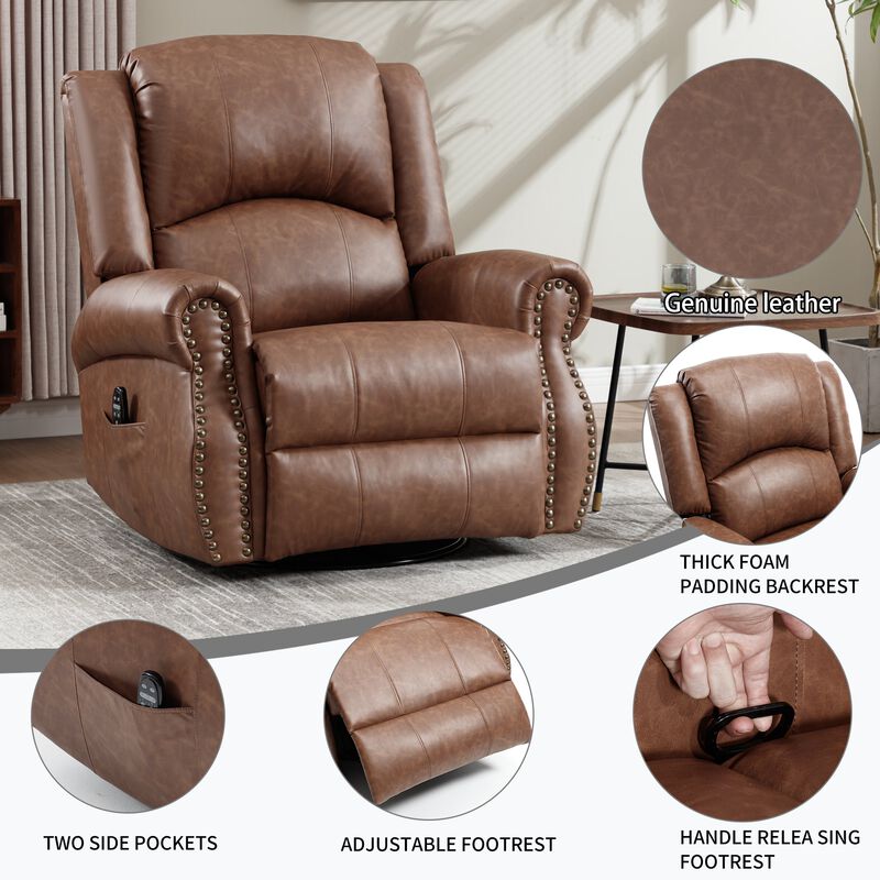Faux Leather Recliner Chair Rocker Swivel Chair Manual Recliner with Heat & Massage image number 9