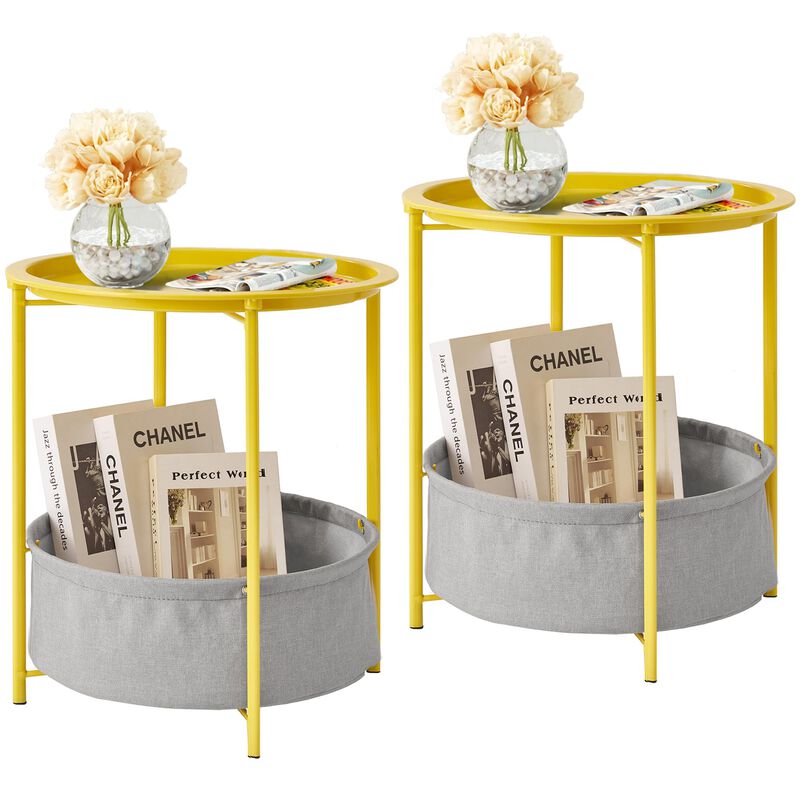 VECELO Round Side/End Table with Fabric Storage Basket