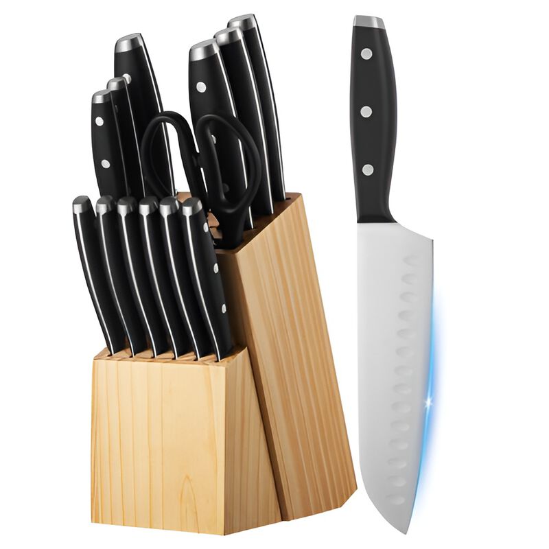 15 Piece Kitchen Knife Set with Block and Sharpener, High Carbon Stainless Steel Cutlery image number 3
