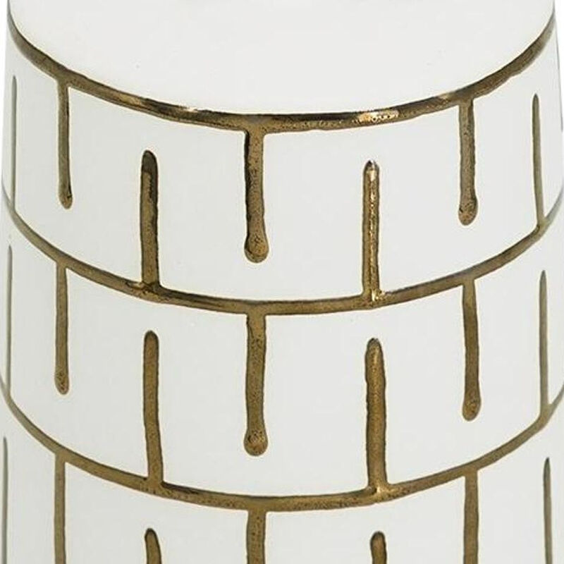 HomeRoots 9" Ivory And Gold Geometric Round Ceramic Table Vase image number 3