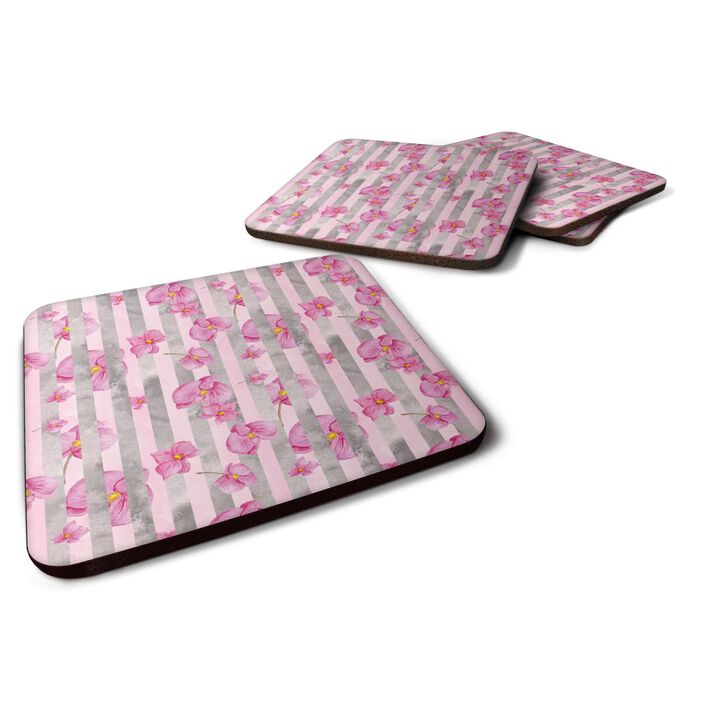 Caroline's Treasures Watercolor Pink Flowers Grey Stripes Decorative coasters, 3.5, Multicolor