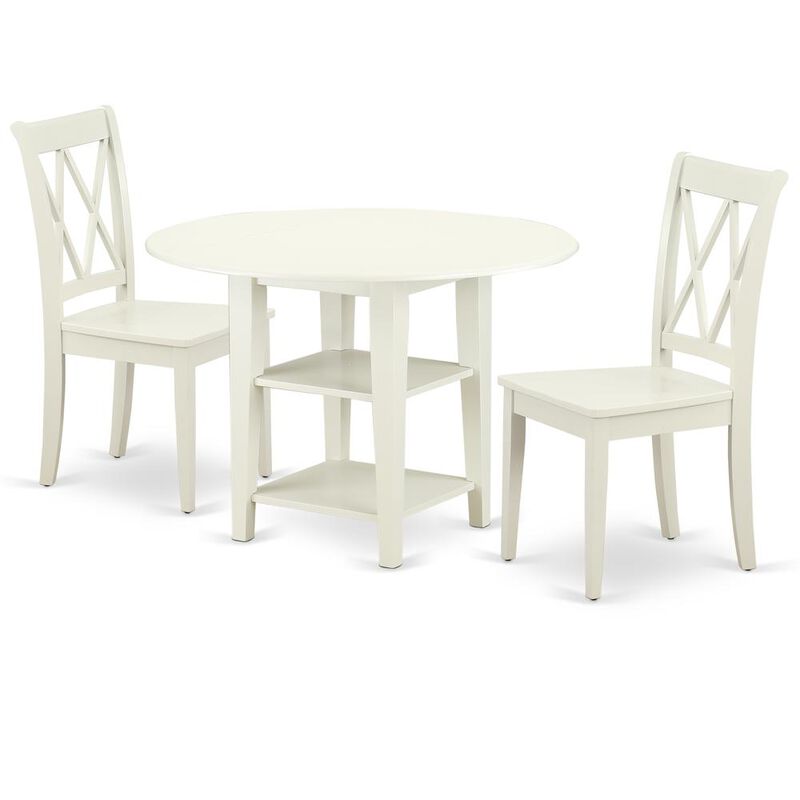 East West Furniture Dining Room Set Linen White, SUCL3-LWH-W