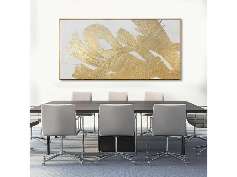 White Gold Abstract Wall Art Neutral Modern Canvas Decor for Living Room Home Decor image number 2